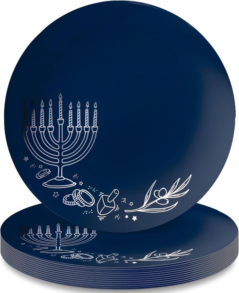 DecorLine Chanukah Collection Royal Blue  Silver Plastic Dinner Plates  105 Pack of 10 Elegant Design Tableware Perfect for Chic Special Occasions  Gatherings - Image 1