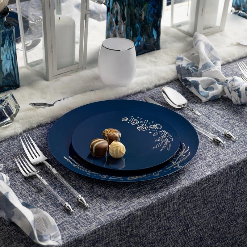 DecorLine Chanukah Collection Royal Blue  Silver Plastic Dinner Plates  105 Pack of 10 Elegant Design Tableware Perfect for Chic Special Occasions  Gatherings - Image 3