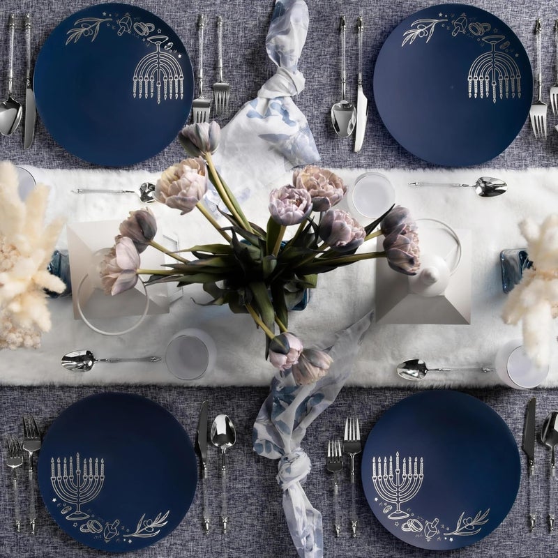 DecorLine Chanukah Collection Royal Blue  Silver Plastic Dinner Plates  105 Pack of 10 Elegant Design Tableware Perfect for Chic Special Occasions  Gatherings - Image 5