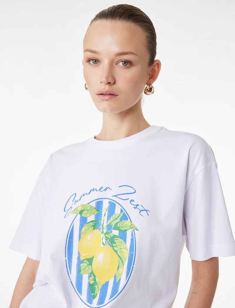كوتون Lemon Printed T-Shirt