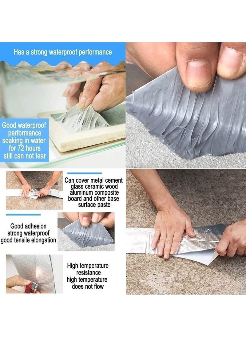 YIM-VIBEHAUS Aluminum Foil Butyl Tape Professional Super Waterproof Sealing Self Adhesive Adhesive Tape Kitchen and Bathroom House Roof Mending Materials for Pipes Patch Holes (1 Roll 5cm X 5m)  - Image 4
