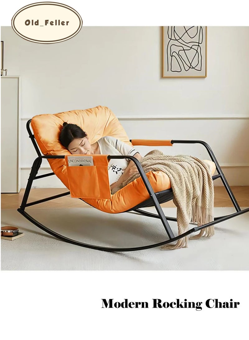Old_Feller Double Living Room Recliner Outdoor Rocking Chair with Armrests Storage Bag, Modern Rocker Recliner Chair with Padded Cushion, Lounge Chair for Balcony, Lazy Sofa Chair for Lounge Living Room Bedroom Patio Garden (Orange) - Image 1
