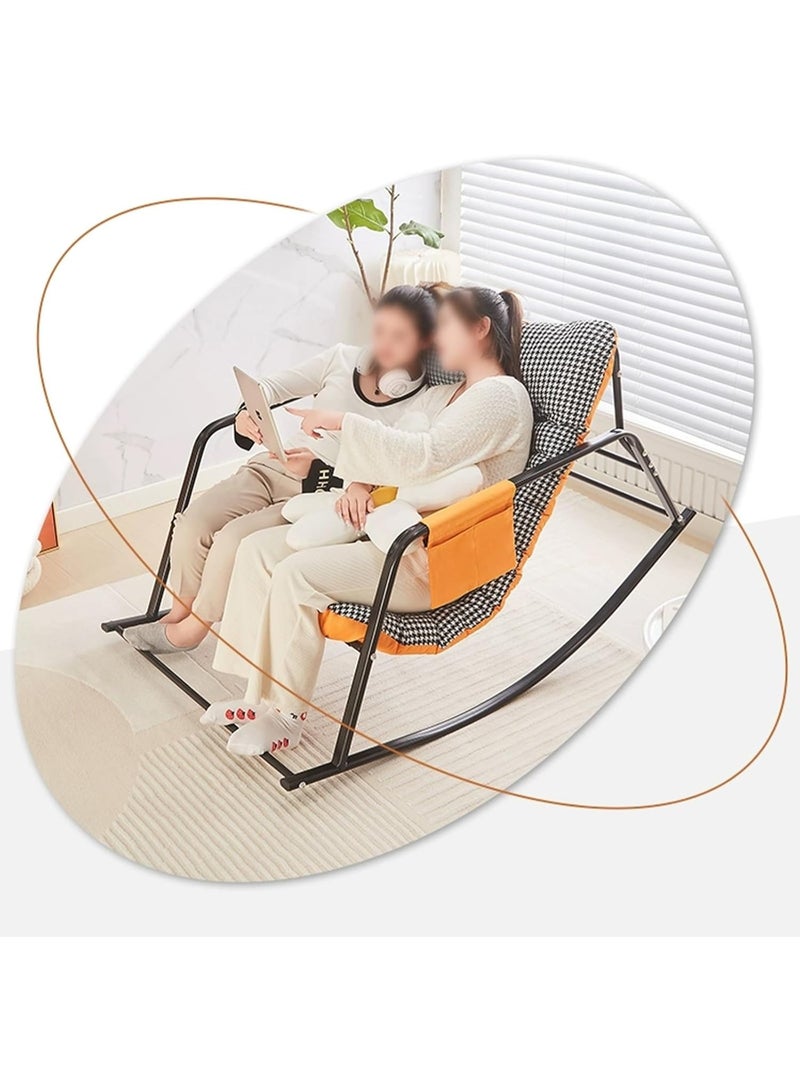 Old_Feller Double Living Room Recliner Outdoor Rocking Chair with Armrests Storage Bag, Modern Rocker Recliner Chair with Padded Cushion, Lounge Chair for Balcony, Lazy Sofa Chair for Lounge Living Room Bedroom Patio Garden (Orange) - Image 2