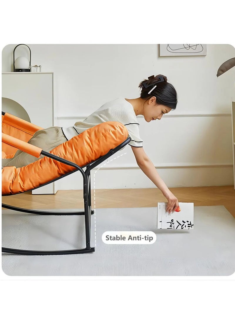 Old_Feller Double Living Room Recliner Outdoor Rocking Chair with Armrests Storage Bag, Modern Rocker Recliner Chair with Padded Cushion, Lounge Chair for Balcony, Lazy Sofa Chair for Lounge Living Room Bedroom Patio Garden (Orange) - Image 5