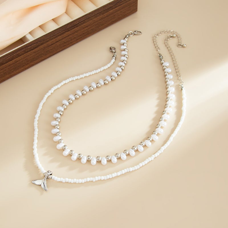 SHIXIN European and American Cross-Border Jewelry: Ocean-Style Fish Tail, Seashell, Pearl Pendant Necklace with Beaded Butterfly Accessories - Image 4
