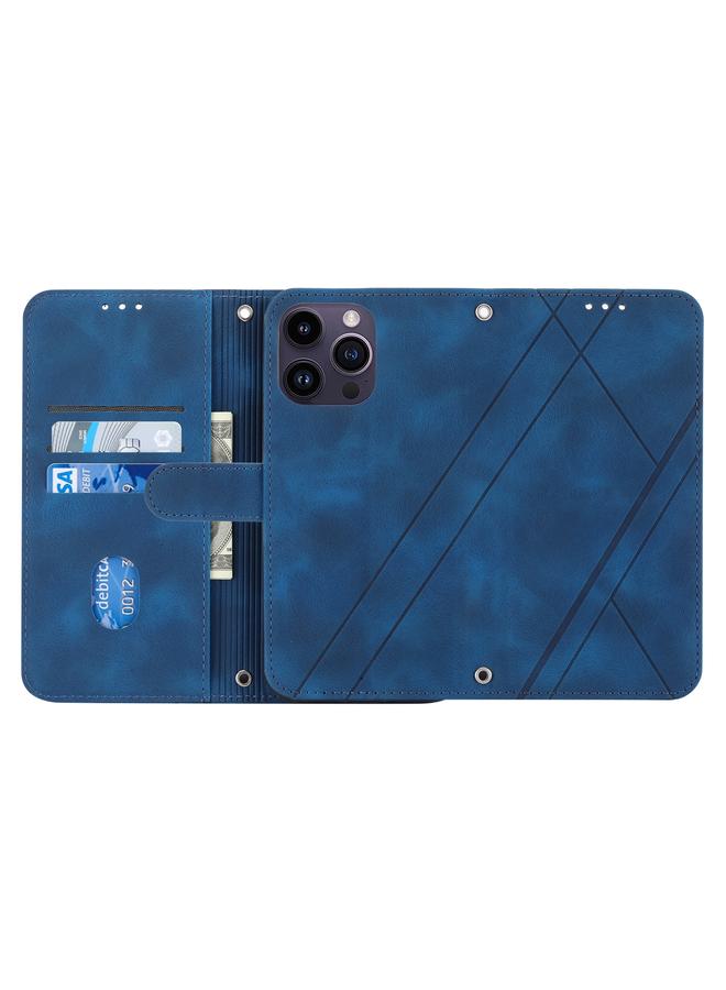 S-TOP Case For iPhone 15 Pro Embossed Line Leather Phone Case with Lanyard - Image 4