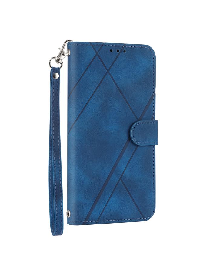 S-TOP Case For iPhone 15 Pro Embossed Line Leather Phone Case with Lanyard - Image 2