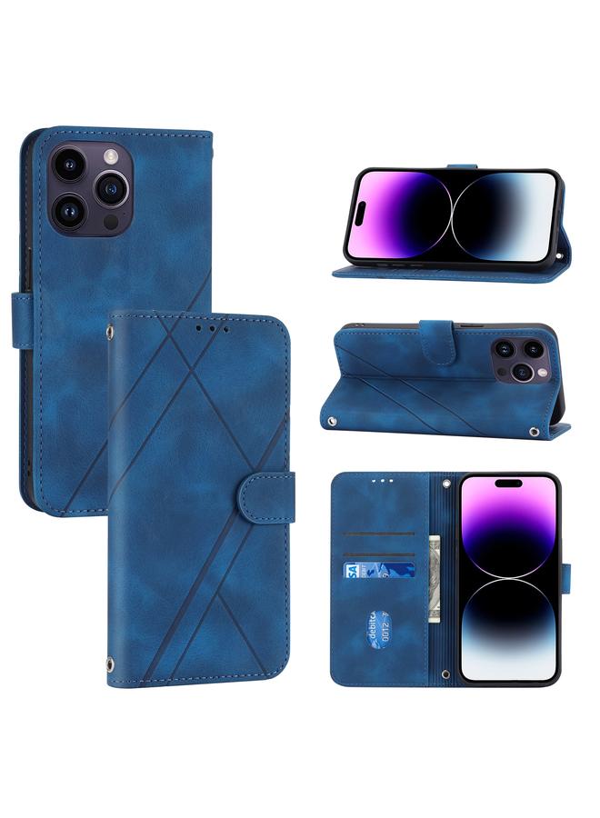 S-TOP Case For iPhone 15 Pro Embossed Line Leather Phone Case with Lanyard - Image 1