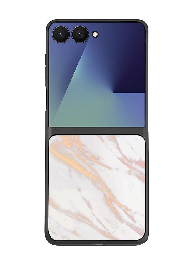 Stylizedd For Samsung Galaxy Z Flip7 Case,Slim fit Camera Protection, Shockproof Thin Phone cover  - Marble Print Gold Grey - Image 1