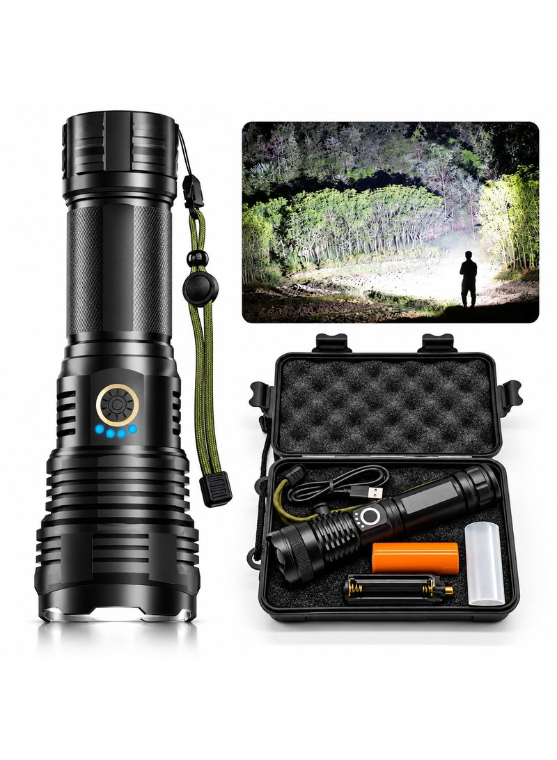 MIMOE Rechargable LED Flashlights, Strong Light Zoomable Flashlight  5 Modes, Adjustable Light Distant Handheld Torch Light with 26650 Battery Patrol Camping Outdoor Emergency Home Use - Image 1