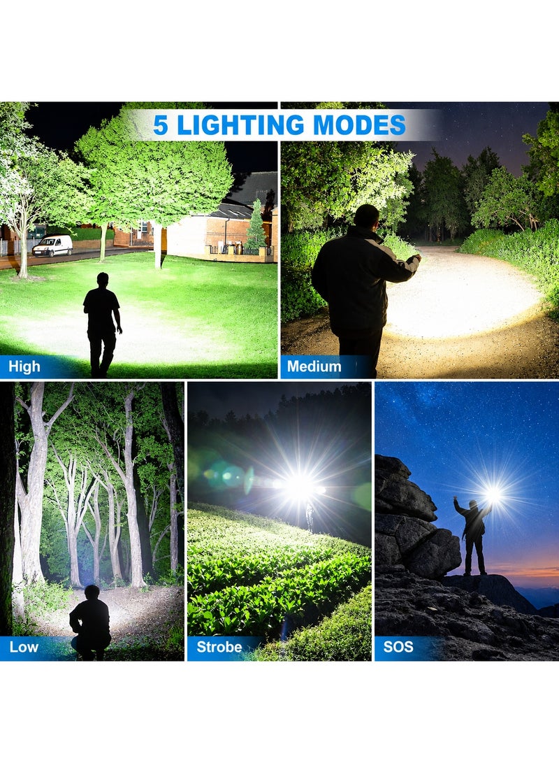 MIMOE Rechargable LED Flashlights, Strong Light Zoomable Flashlight  5 Modes, Adjustable Light Distant Handheld Torch Light with 26650 Battery Patrol Camping Outdoor Emergency Home Use - Image 3