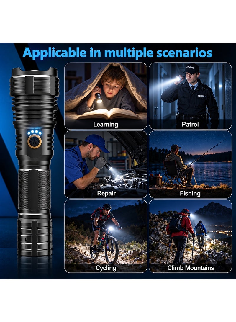 MIMOE Rechargable LED Flashlights, Strong Light Zoomable Flashlight  5 Modes, Adjustable Light Distant Handheld Torch Light with 26650 Battery Patrol Camping Outdoor Emergency Home Use - Image 2
