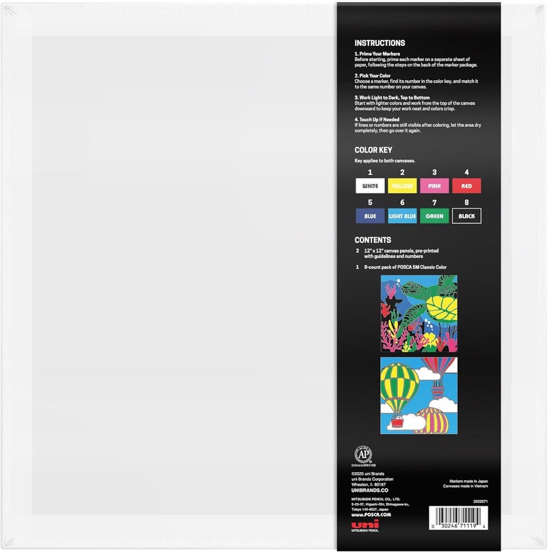 POSCA Canvas Paint by Number Kit, Sea & Sky - 8 Markers with 2 Pre-Drawn Canvases - For All Artists and Holiday Gifting - Image 2