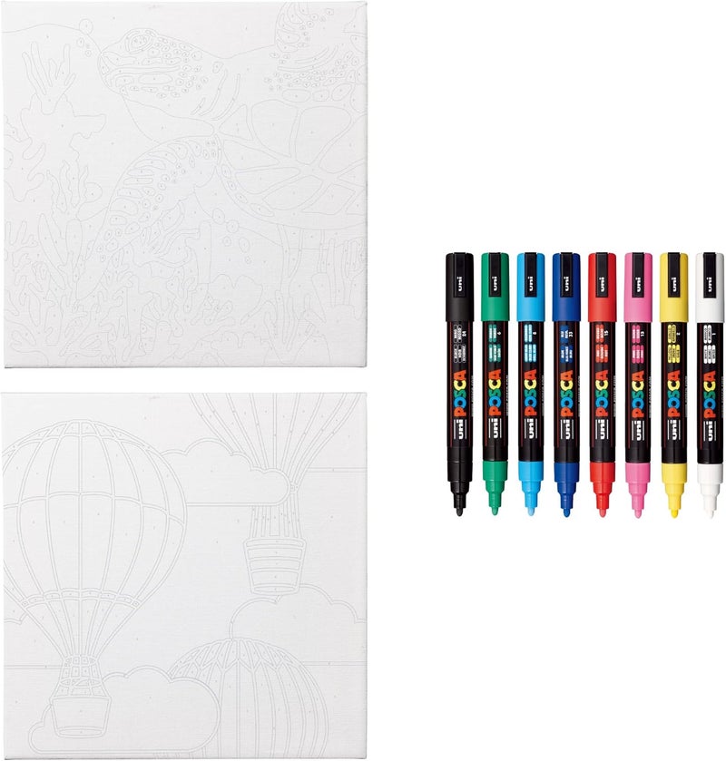 POSCA Canvas Paint by Number Kit, Sea & Sky - 8 Markers with 2 Pre-Drawn Canvases - For All Artists and Holiday Gifting - Image 4