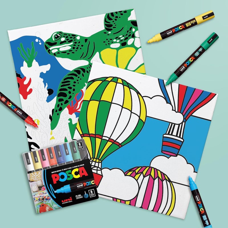 POSCA Canvas Paint by Number Kit, Sea & Sky - 8 Markers with 2 Pre-Drawn Canvases - For All Artists and Holiday Gifting - Image 3