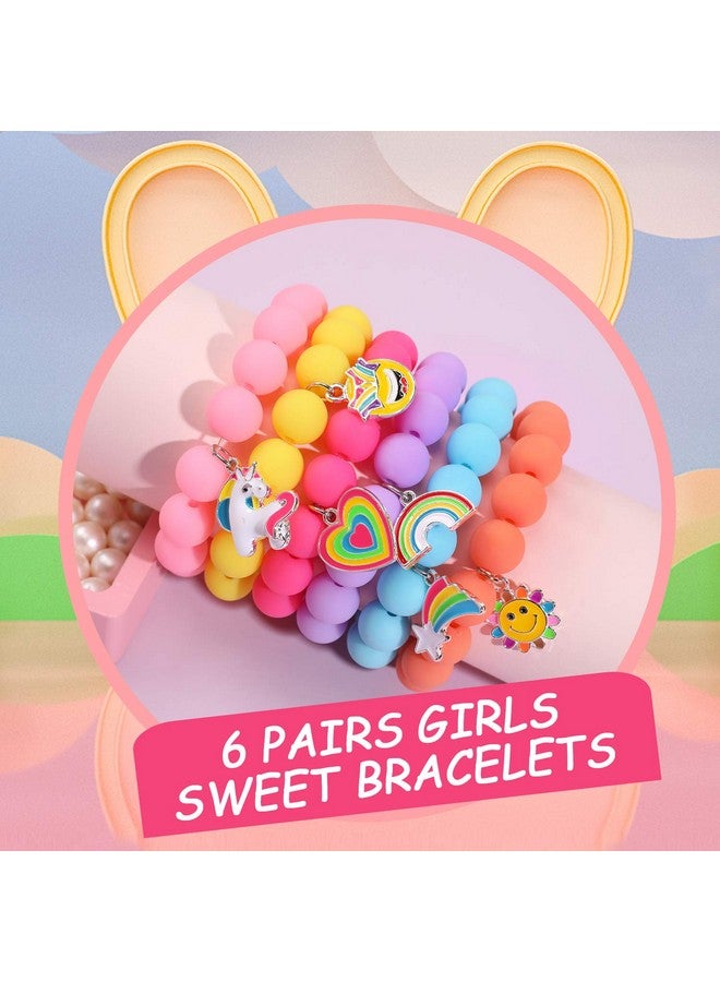 بينك شيب سوار من خرز يونيكورن من بينك شيب، 6 قطع، بتصميم قوس قزح وحوش وزهرة الشمس وقلب ونيزك، سوار صداقة، هدية رائعة لصديقة جيدة - Image 2