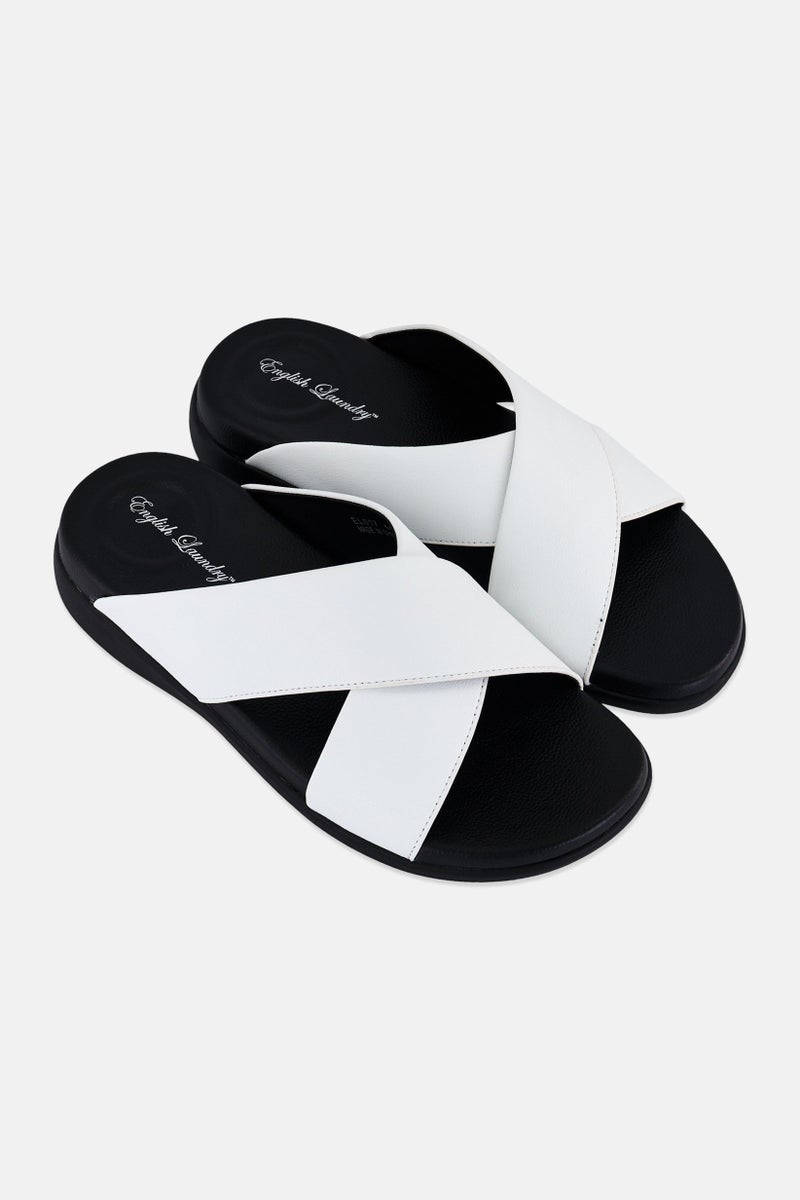 English Laundry Men Slip On Cross Strap Arabic Sandals, White - Image 2