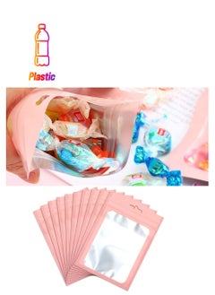 100Pcs Resealable Mylar Bags with Clear Window Smell Proof Foil Pouches for Food Storage Supplies Pink
