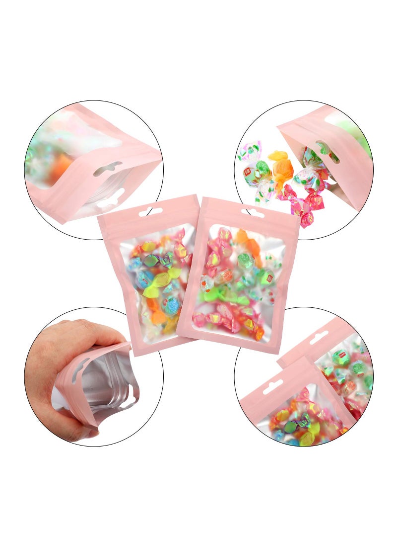 Generic - 100Pcs Resealable Mylar Bags with Clear Window Smell Proof Foil Pouches for Food Storage Supplies Pink - Image 1