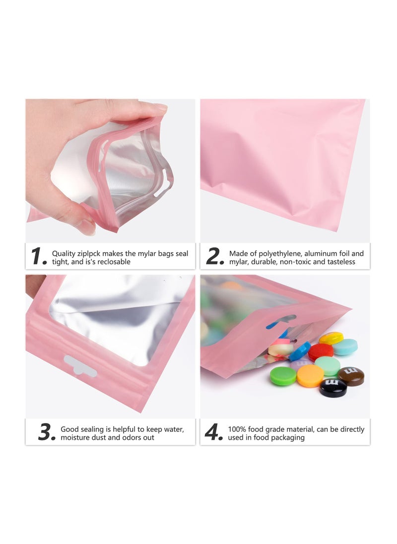 Generic - 100Pcs Resealable Mylar Bags with Clear Window Smell Proof Foil Pouches for Food Storage Supplies Pink - Image 1