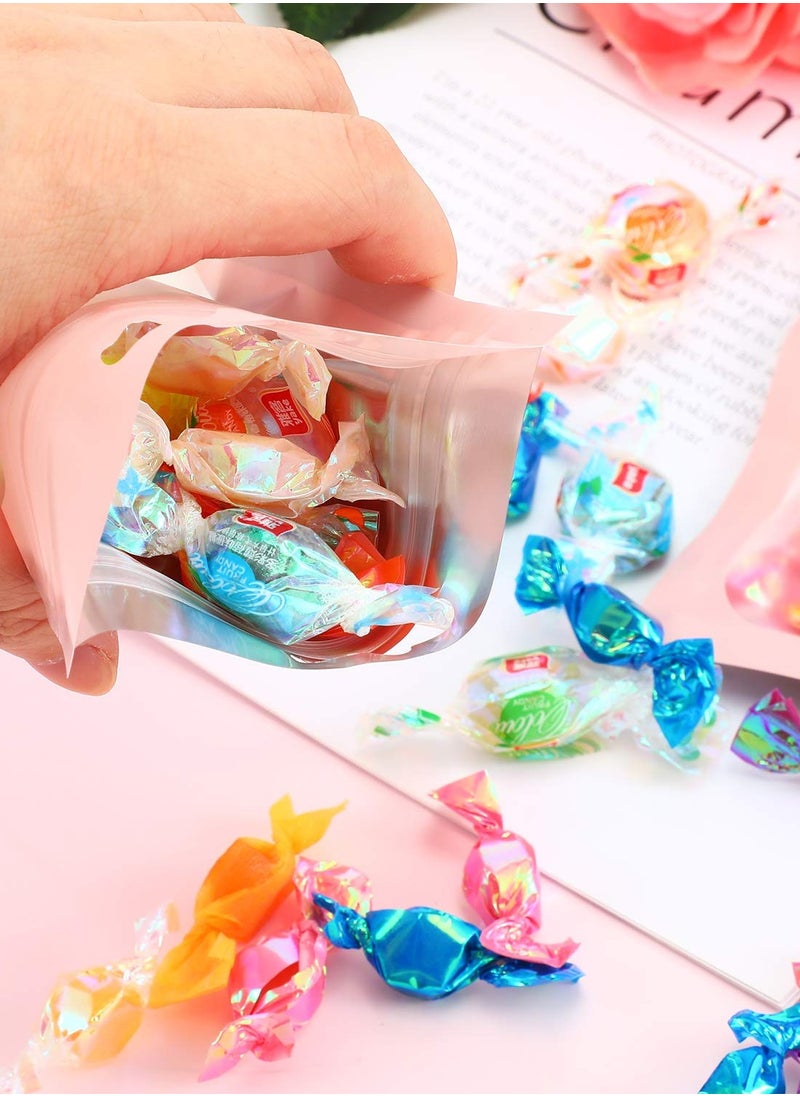 Generic - 100Pcs Resealable Mylar Bags with Clear Window Smell Proof Foil Pouches for Food Storage Supplies Pink - Image 1