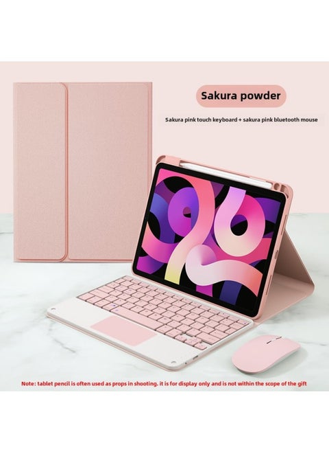 For 2022ipad10 Generation Bluetooth Keyboard Protective Cover 10.2 Touch Pad 8 With Pen Slot Air4 Tablet 10.9-Color:Sakura Powder +  + Send Bluetooth Mouse (same Color Keyboard Mouse)-Applicable Mod