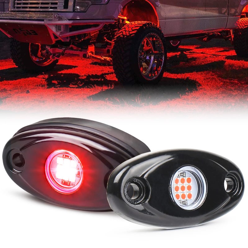 2 Pods LED Rock Lights POVTOR Red Rock Lights Waterproof IP68 Neon Underglow Lights Compatible with Off Road Truck Pickups Cars ATV UTV SUV Motorcycle Boat