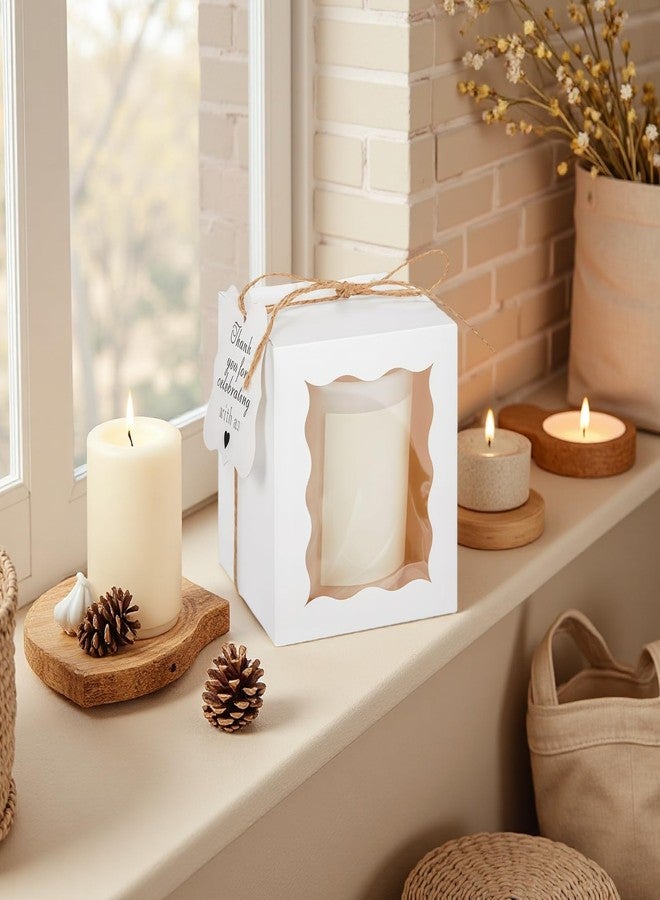 Varku 50 Pcs Clear Gift Boxes for Candles, White Square Packaging with Thank You Tags, 10oz Candle Box Packaging with Twine for Favors, Weddings, and Birthdays - Image 2