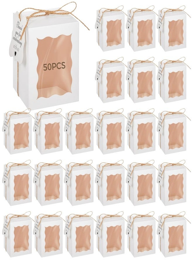Varku 50 Pcs Clear Gift Boxes for Candles, White Square Packaging with Thank You Tags, 10oz Candle Box Packaging with Twine for Favors, Weddings, and Birthdays - Image 1