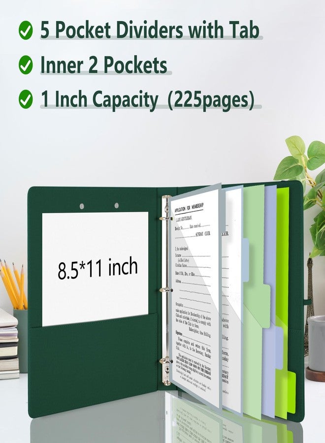 BVSSX 3 Ring Binder with Clipboard,1 Inch Binders with Notepad&5 Dividers with Pockets, Labels,PU Clipboards for School Office(Green,Letter Size) - Image 2
