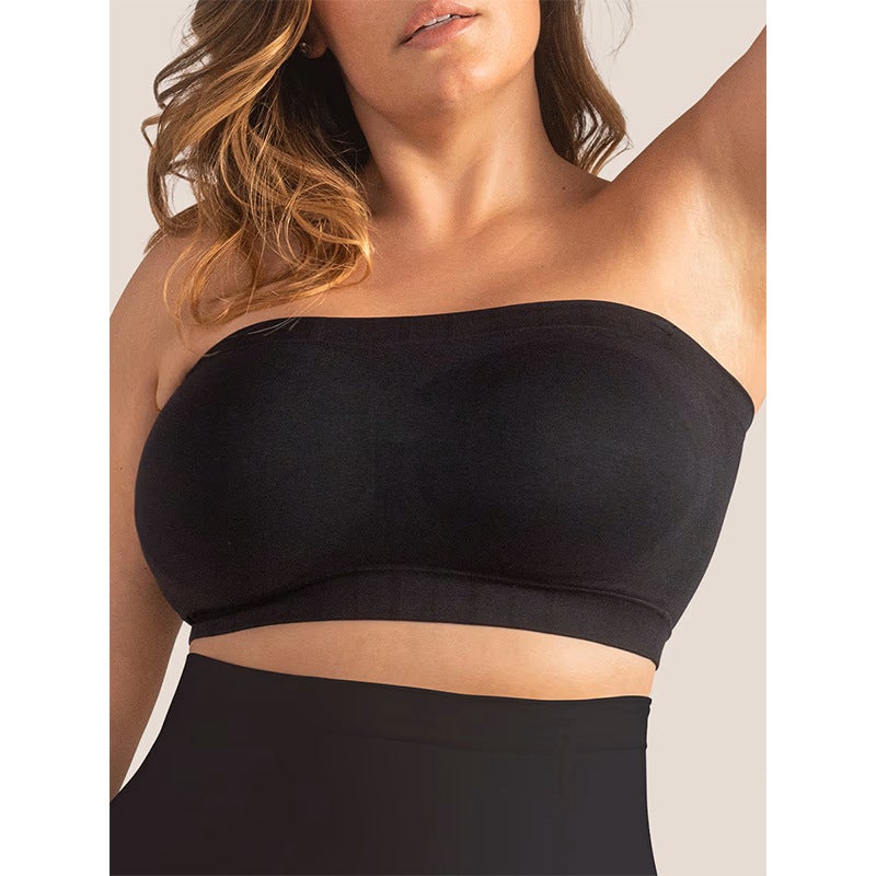 Plus Size Shaping Seamless Wire-Free Bra with Fixed Cups, Silicone Non-Slip Strip, Detachable Straps - Tube  Top - Image 2