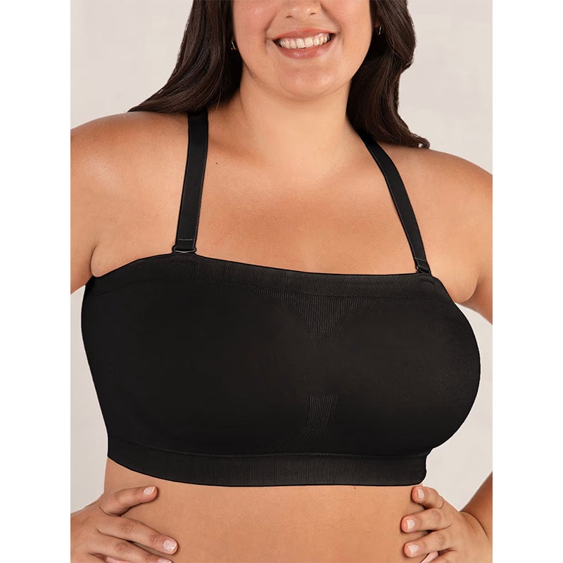 Plus Size Shaping Seamless Wire-Free Bra with Fixed Cups, Silicone Non-Slip Strip, Detachable Straps - Tube  Top - Image 3