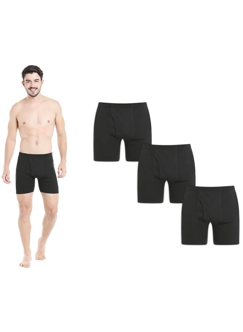 BYC MEN'S COTTON BOXER BRIEF SHORTS (PACK OF 3) - BLACK