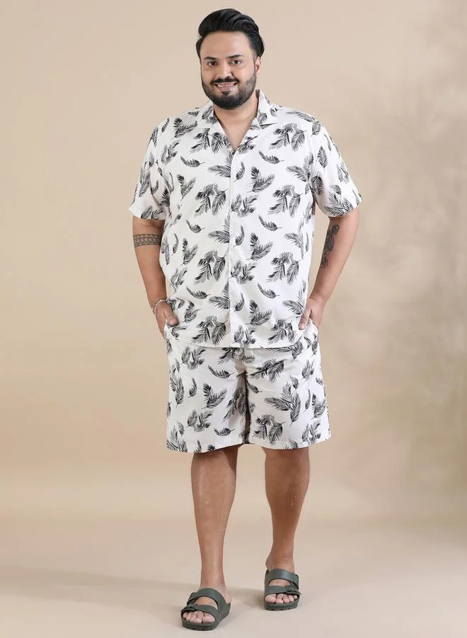Bushirt Plus Size Printed Shirt and Shorts Co-Ords by Styli