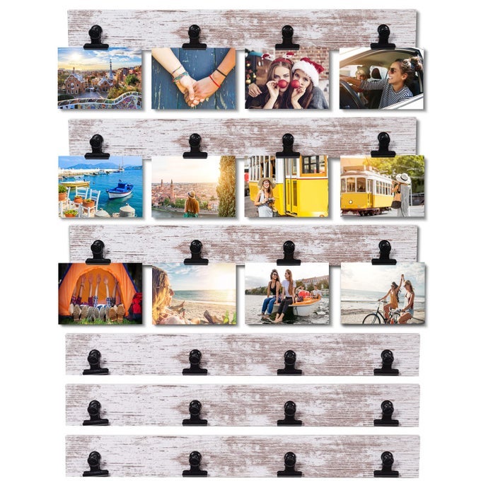 PICTURE FRAME WITH 24 CLIPSLARGE SIZE COLLAGE PHOTO FRAMES HANGING WALL DECOR FRAME ORGANIZE AND DISPLAY PHOTOS ARTWORK NO ASSEMBLY REQUIRED DISTRESSED WHITE