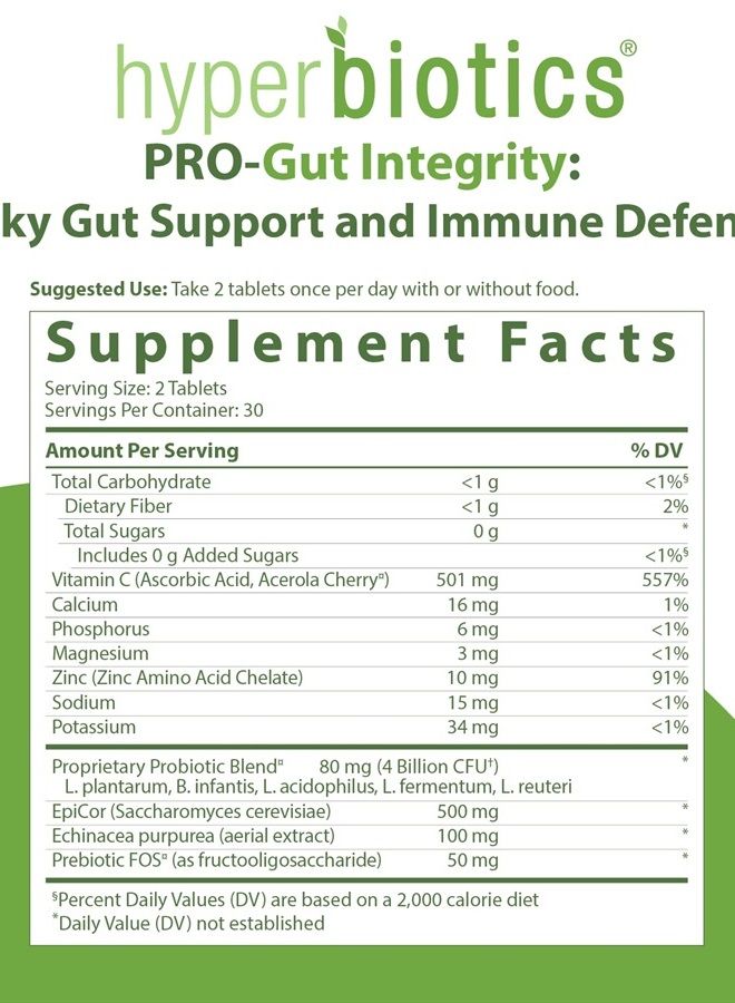Hyperbiotics Pro Gut Integrity, Immune Probiotics | Vegan Time Release Capsules | Probiotics for Women and Men | Vitamin C, Echinacea, Zinc | Digestive & Gut Health | 60 Count - Image 2