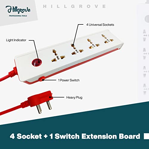 Hillgrove Surge Protector Extension Board 4 Socket + 1 Switch 5 Meter Power Strip Cord Multi Plug Adapter Spike Guard Heavy-Duty Electric Board for Home Office. - Image 2