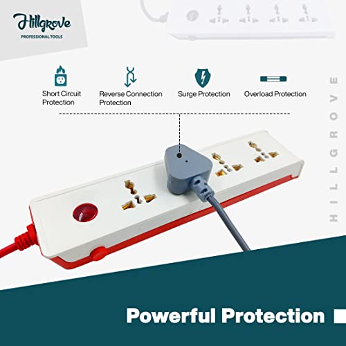 Hillgrove Surge Protector Extension Board 4 Socket + 1 Switch 5 Meter Power Strip Cord Multi Plug Adapter Spike Guard Heavy-Duty Electric Board for Home Office. - Image 4