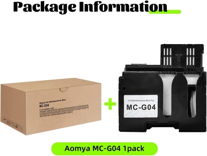 Aomya خرطوشة الصيانة MC-G04 مع شريحة، خزان الصيانة للحبر MC G04، بديل لطابعة Canon PIXMA G1130 G1230 G1330 G3270 G2270 G1230 G3370 G1430 G2470 G3470 G3471 G3472 G4470 - Image 5