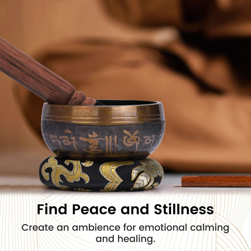 DomeStar Tibetan Singing Bowl Set, Authentic Handmade Meditation Bowl Stress Relief Yoga Set with Striker & Cushion for Sound Therapy, Chakra Healing, Spiritual Gatherings - Image 3