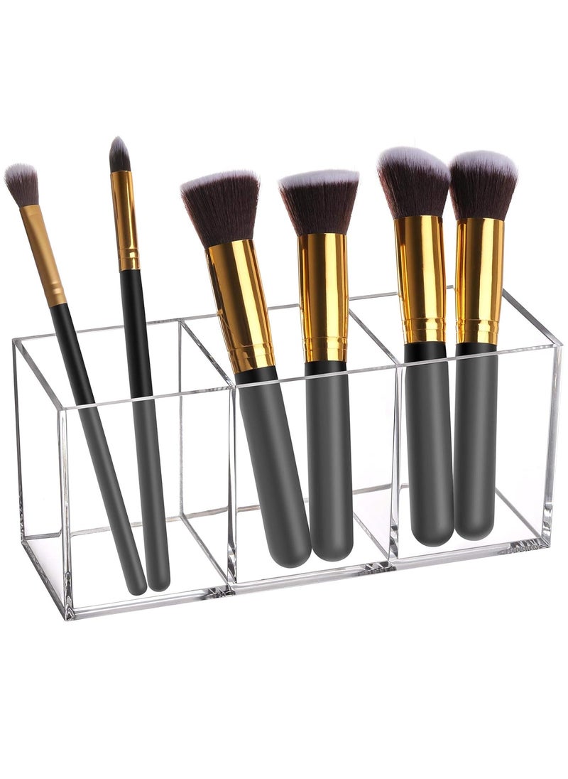 Tbestmax - Makeup Brush Holder Organizer Clear Cosmetic Brushes Container Storage 3 Slots - Great for Vanity - Image 1