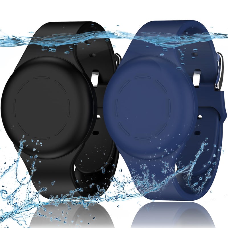 R-fun Waterproof for Air Tag Bracelets [2 Pack] Compatible with Apple Air Tag Finders with Soft Silicone,Anti Lost GPS Item Finders Case Cover,Night Blue/Black - Image 1