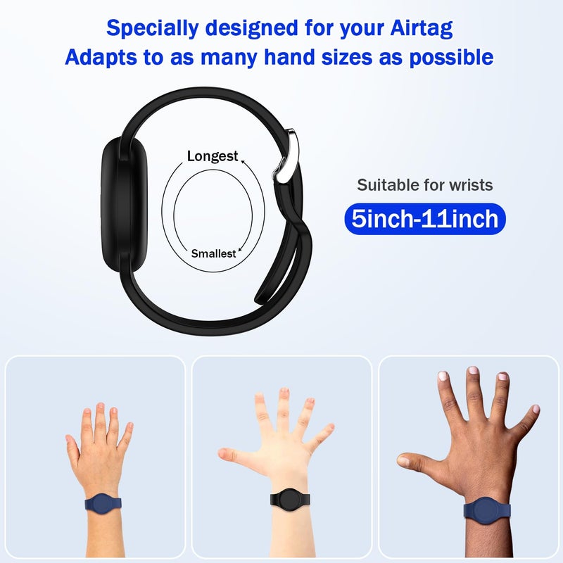 R-fun Waterproof for Air Tag Bracelets [2 Pack] Compatible with Apple Air Tag Finders with Soft Silicone,Anti Lost GPS Item Finders Case Cover,Night Blue/Black - Image 5