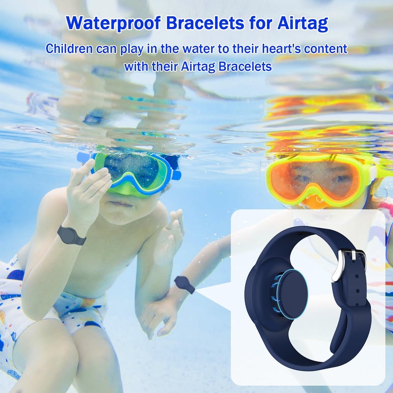 R-fun Waterproof for Air Tag Bracelets [2 Pack] Compatible with Apple Air Tag Finders with Soft Silicone,Anti Lost GPS Item Finders Case Cover,Night Blue/Black - Image 3