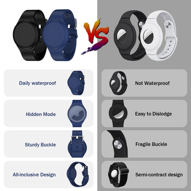 R-fun Waterproof for Air Tag Bracelets [2 Pack] Compatible with Apple Air Tag Finders with Soft Silicone,Anti Lost GPS Item Finders Case Cover,Night Blue/Black - Image 2