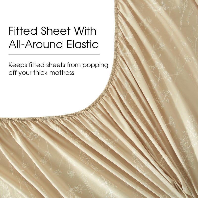 HYPREST Beige Sheets King Deep Pocket Sheets  1800 Thread Count Pattrn Bed Sheets Soft Breathable Cute Printed Boho Farmhouse Bed Sheets  Oeko-Tex Certificated- Up to 18 Inch - Image 4