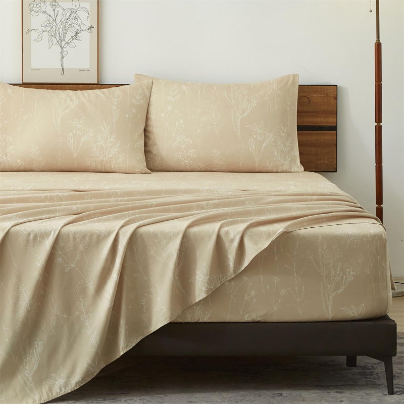 HYPREST Beige Sheets King Deep Pocket Sheets  1800 Thread Count Pattrn Bed Sheets Soft Breathable Cute Printed Boho Farmhouse Bed Sheets  Oeko-Tex Certificated- Up to 18 Inch - Image 1