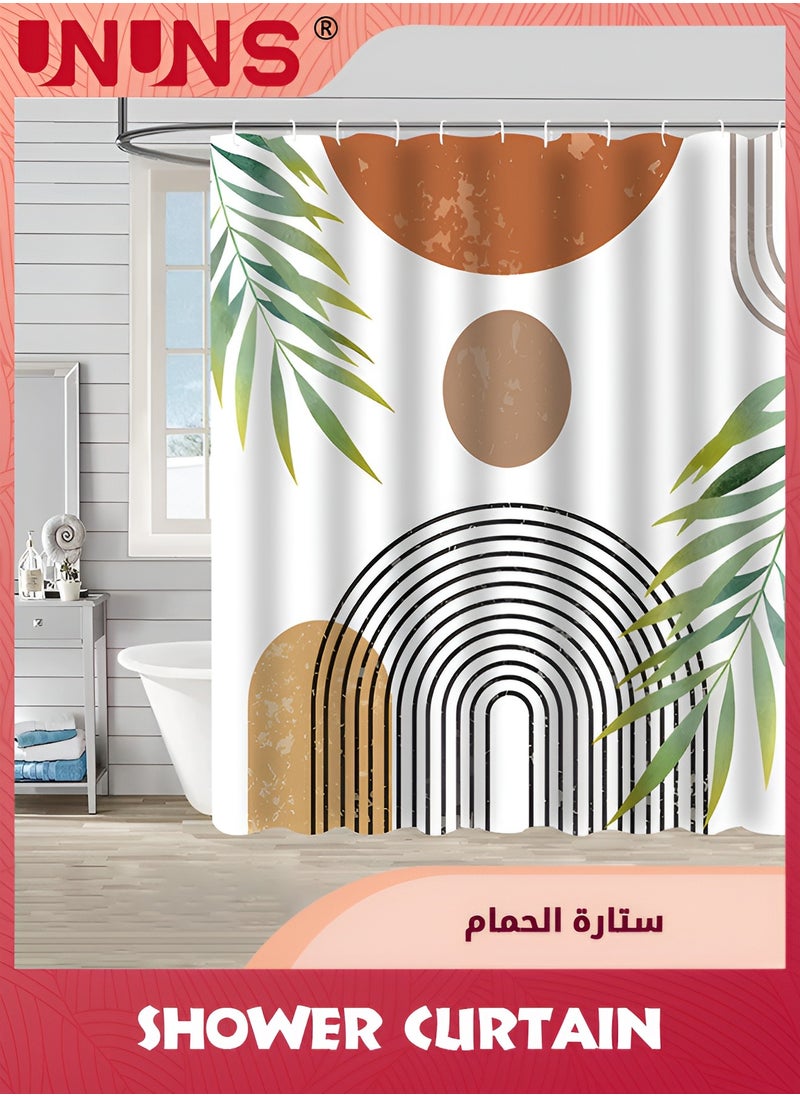 UNUNS - Boho Shower Curtain,Abstract Mid Century Colorful Modern Geometric Leaves Plant Shower Curtain,Waterproof Neutral Minimalist Chic Bathroom Curtain Decor With Hooks Fabric,180x180cm - Image 1