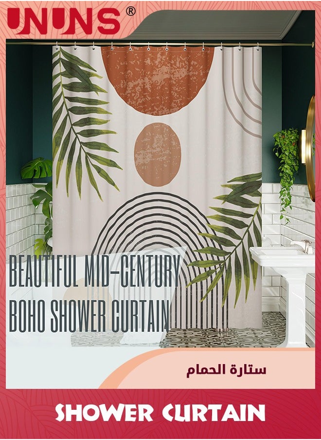 UNUNS - Boho Shower Curtain,Abstract Mid Century Colorful Modern Geometric Leaves Plant Shower Curtain,Waterproof Neutral Minimalist Chic Bathroom Curtain Decor With Hooks Fabric,180x180cm - Image 1