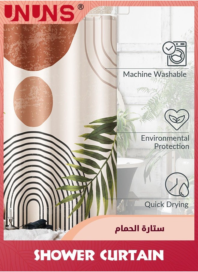 UNUNS - Boho Shower Curtain,Abstract Mid Century Colorful Modern Geometric Leaves Plant Shower Curtain,Waterproof Neutral Minimalist Chic Bathroom Curtain Decor With Hooks Fabric,180x180cm - Image 1